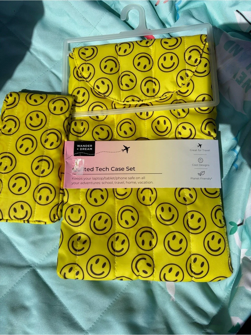 Happy face quilted tech case set